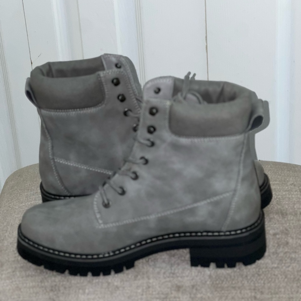 Gray Lace-Up Ankle Boots